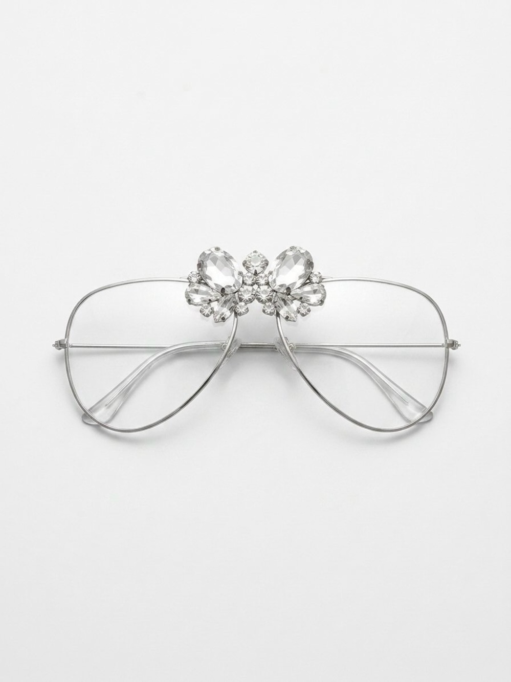 Crystal Embellished Silver Aviator Sunglasses
